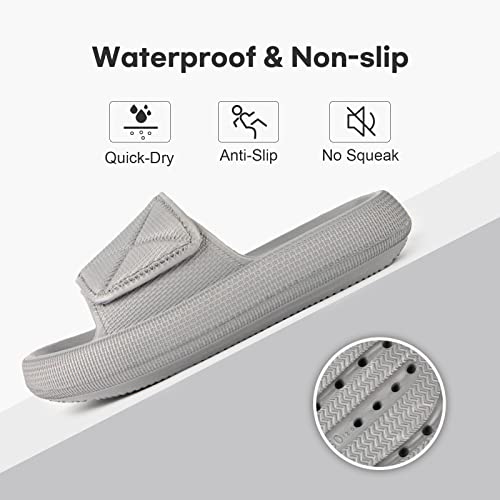 LongBay Comfy Cloud Cushion Slides for Women and Men | Soft Thick Sole EVA Sandals with Adjustable Strap | Non Slip Shower