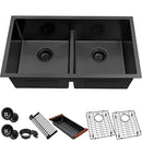 Zeesink Black Kitchen Sink 32" X 18",Double Bowl Kitchen Sink,Low Divide Undermount Kitchen Sink,Black Undermount Double Sink,50/50 Double Bowl 16 Gauge Stainless Steel Kitchen Sink