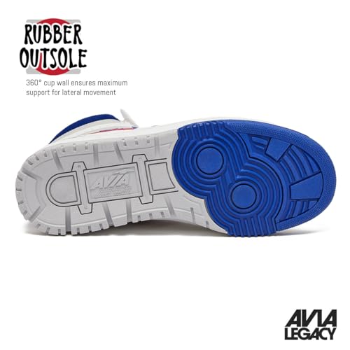 Avia 880 Men’s Basketball Shoes, High Top Retro Sneakers for Indoor or Outdoor, Street or Court, Sizes 7 to 15, White/Medium Blue, 11.5 Women/10 Men
