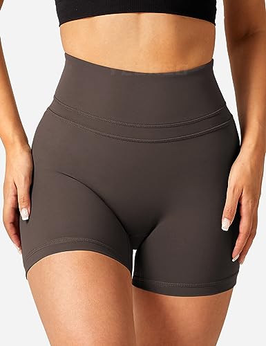 YEOREO Buttery Workout Shorts for Women High Waist Running Biker Shorts Spandex Scrunch Gym Yoga Shorts, Coffee, Small