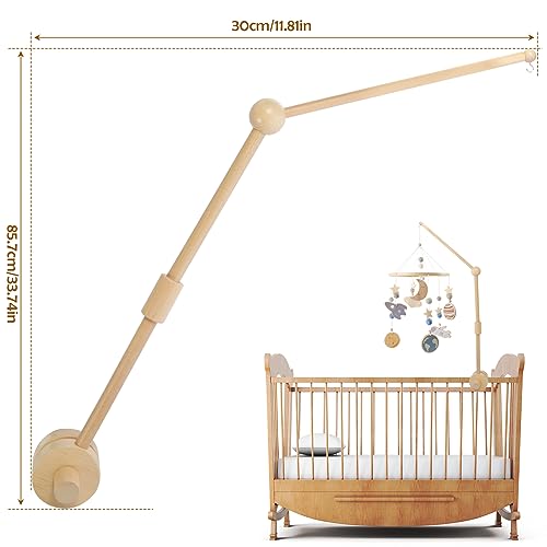 Baby Crib Mobile Arm Wooden, Mobile Arm for Crib Baby Mobile Hanger for Crib Nursery Decor, Girls Boys Baby Crib Mobile Holder Arm, Hanging Wooden Decoration Attachment Newborn 34 inch
