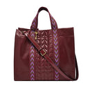 Fossil Women's Carmen Leather Tote Purse Handbag, Wine Quilted, Large