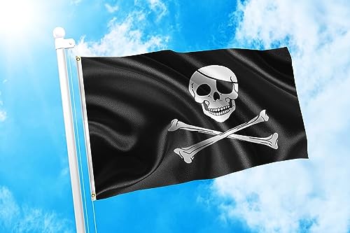 SHATCHI 5x3ft Flag Smiley Emoji/Jolly Roger/Red Scarf/Rum Skull Spooky Halloween Christmas Treasure Hunt Kids Banner Table Cover Party Decorations