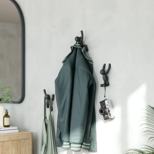 Umbra 318165-040 Buddy Wall Hooks – Decorative Wall Mounted Coat Hooks for Hanging Coats, Scarves, Bags, Purses, Backpacks, Towels and More, Set of 3, Black Hooks & Entry 10 Inch L x 7.5 Inch W x 3 Inch H