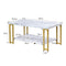 Giantex Marble Print Coffee Table, Accent Rectangular Cocktail Table, 2-Tier Tea Table w/MDF Top & Gold Print Metal Frame, Water Resistant Version, Desk Beside Sofa, End Table w/Hollow Metal Legs