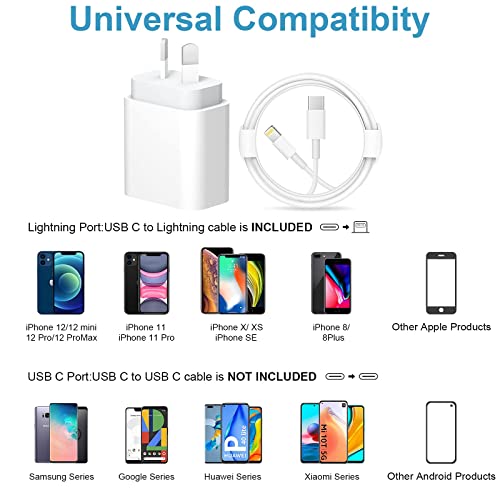 iPhone Fast Chargers [Apple MFi Certified] USB C Charger iPhone Charger Super Fast Charging 2-Pack 20W USB-C Wall Charger Plug with USB-C to Lightning Cable 1.8m for iPhone 14/13/12/11/XS/XR/8/iPad