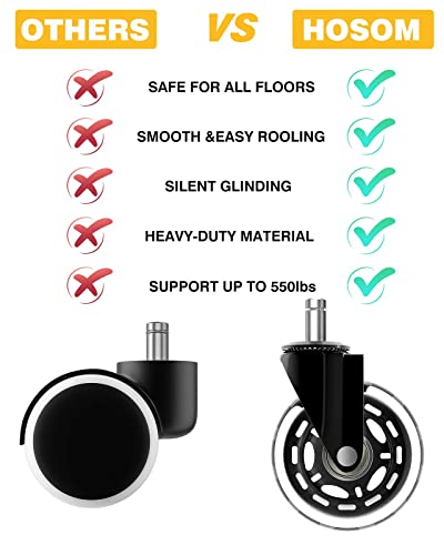 Office Chair Wheels for IKEA with 10mm Stem, HOSOM 3" Replacement Rubber Caster Wheels Set of 10 Safe for Wood Floor, Computer Gaming Chair Rollerblade Wheels Roll Smooth and Quite