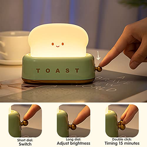 Toast Night Light，Kids Night Light,Cute Lamp for Bedroom, Nightlight for Children Portable Bedroom Bedside Sleep Light Timer, Birthday Gifts for Girls Baby(green)