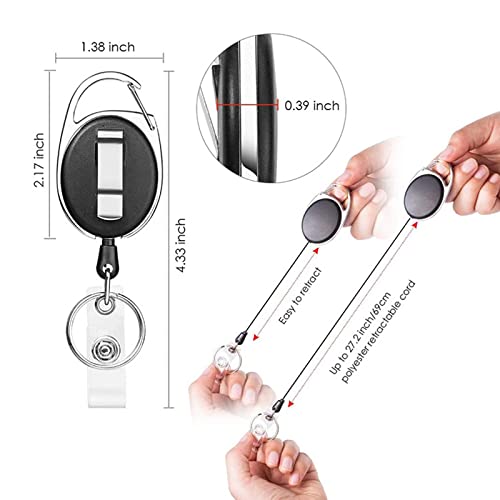 10Packs Retractable Badge Reel with Carabiner Reel Clip Key Ring Retractable ID Card Holder Key Chain Holders for Office Worker Doctor Nurse Employee