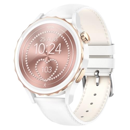 LIGE Smart Watch for Women Bluetooth Call, 2023 Newest Smartwatch with Heart Rate Sleep Monitor,100+ Sports, Message Reminder, IP68 Waterproof Sports White Leather Ladies Smart Watch for Android iOS