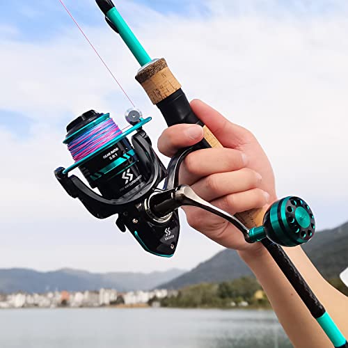 Sougayilang Fishing Rod and Reel Combo, Stainless Steel Guides Fishing Pole  with Spinning Reel Combo for Saltwater and Freshwater-Turquoise-5.9ft & 3000