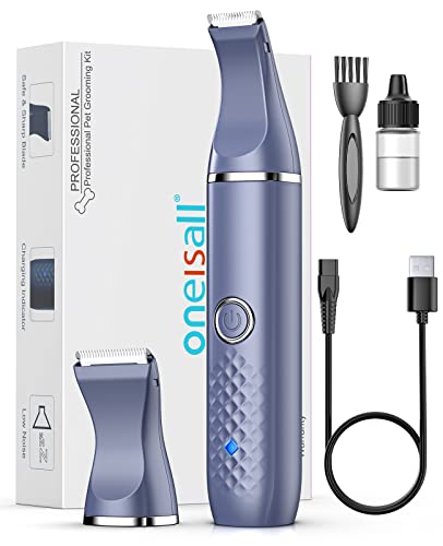 oneisall Dog Paw Trimmer for Grooming with Double Blades, Low Noise 2-Speed Small Dog Cat Grooming Clippers for Paws, Eyes, Ears, Face, Rump (Blue)