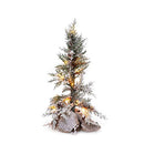 SHATCHI Table Mantel Centrepiece Pre Lit LED Christmas Frosted Tips with Pine Cones Flocked Snow Covered Xmas Tree with Burlap Base for Decoration, Green, 50cm