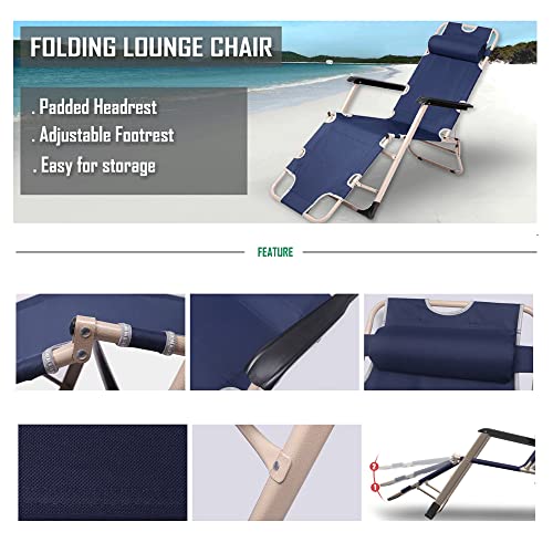 JR Joyreap Reclining Folding Deck Lounge Widening and Strengthening Sun Beach Chair for Outdoor Camping (Blue)