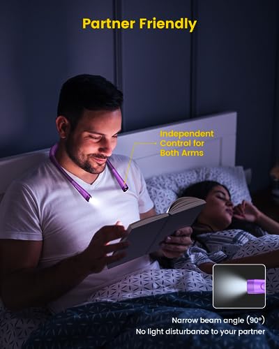 Glocusent LED Neck Book Light for Reading in Bed, Rechargeable Around Neck Reading  Light with 3 Amber Colors & 6 Brightness Dimmable, Bendable Arms, Long  Lasting Battery Operated, Perfect for Reading 