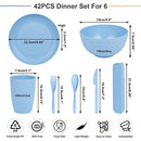 Zelova Wheat Straw Dinnerware Sets for 6- Unbreakable Plastic Dishes Set 42 PCS, Reusable Plates and Bowls Sets, Lightweight, Microwave & Dishwasher Safe - Perfect for Camping, Picnic, Campervan