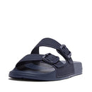 Fitflop Women's Iqushion Bar Buckle Slide Flat Sandal, Midnight Navy, 9 US