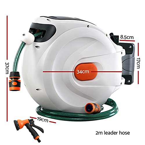 Greenfingers 20M Retractable Water Hose Reel Garden Spray Gun Storage AutoRewind