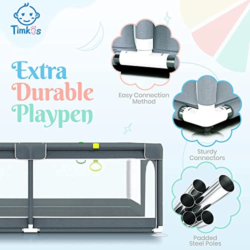 Baby Playpen with Mat 180×150cm, Baby Play Pen Extra-Large Playpens Play Mat with 50 Balls Pit, 4X Handlers, Baby Playmat, Basket Net for Toddler Babies with Breathable Mesh, Christmas Gifts