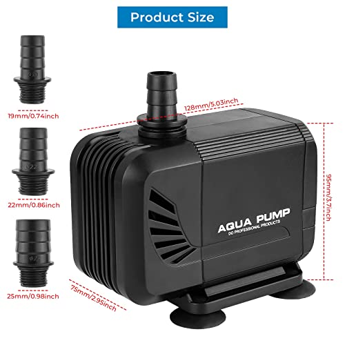 Pond Pump 3000 L/H, Submersible Water Pump for Pond Fountain Aquarium Rock Garden, Ultra Quiet Water Feature Pump with Filter and 3 Nozzles 19 mm / 22 mm / 25 mm, Max Delivery Head 2.8 m (40 W)