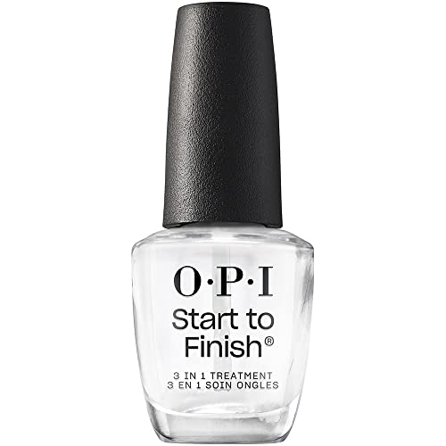 OPI Start to Finish, 3-in-1 Treatment, Base Coat, Top Coat, Nail Strengthener, Vitamin A and E, Vegan Formula, Long Lasting Shine, Up to 7 Days of Wear as Top Coat, Clear, 15ml