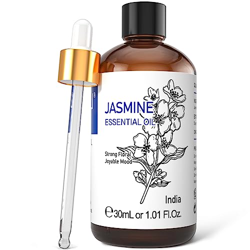 HIQILI Jasmine Essential Oil for Diffuser, Skin, Hair, Massage, Candle Making, Soap Making 30ml (1 fl oz)