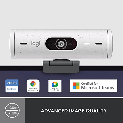 Logitech Brio 500 Full HD Webcam with Auto Light Correction, Show Mode, Dual Noise Reduction Mics, Webcam Privacy Cover, Works with Microsoft Teams, Google Meet, Zoom, USB-C Cable, Streaming - White