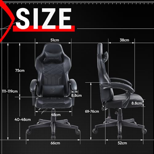 Dowinx Gaming Chair with Pocket Spring Cushion, Ergonomic Computer Chair High Back, Reclining Massage Game Chair Pu Leather 350LBS, Black