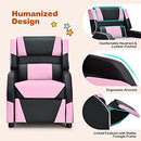 Kids Recliner Chair, Adjustable Recliner Sofa w/Footrest, Headrest & Lumbar Support, w/ Padded Seat, Ergonomic PU Leather Children Armchair for Living & Gaming Room, Racing Style Kids Lounge Couch for Boys & Girls Gift, Pink & Black