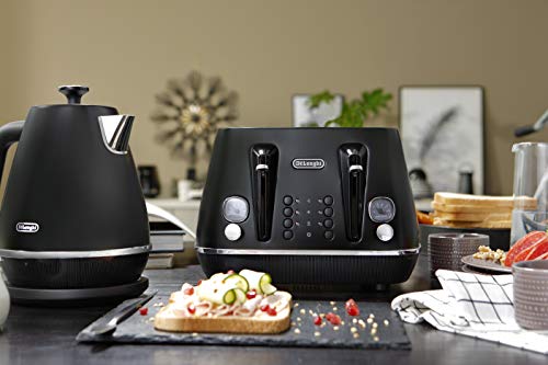 De'Longhi Distinta Moments 4 Slice Toaster CTIN4003BK, Dual Control Panel, Extra-lift, Removable Crumb Trays, 6 Browning Levels, Black