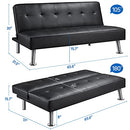 Yaheetech Convertible Sofa Couch Futon Bed Faux Leather Sofa Bed Sleeper Adjustable Loveseat Futon Couch Living Room Furniture with Chrome Metal Legs Black