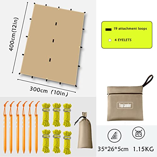 Multifunction Waterproof Camping Tarp Tent Shelter Lightweight Backpacking Hiking Hammock Rain Fly Sun Shade (Beige, 3x4m)