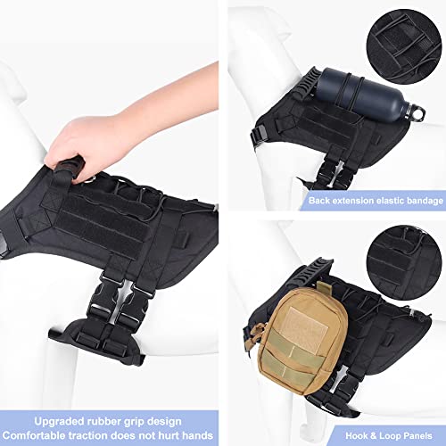 Tactical Dog Vest Harness with Pouches for Medium Large Dogs No Pull, Military Dog Harness with Rubber Handle, Service Dog Vest with Molle & Loop Panels, Adjustable Pet Harness for Hunting Walking