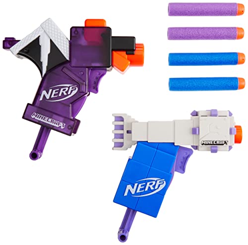 Nerf MicroShots Minecraft Ender Dragon and Elder Guardian Mini Blaster 2-Pack, 4 Nerf Elite Darts, Pull to Prime Handle, Amazon Exclusive