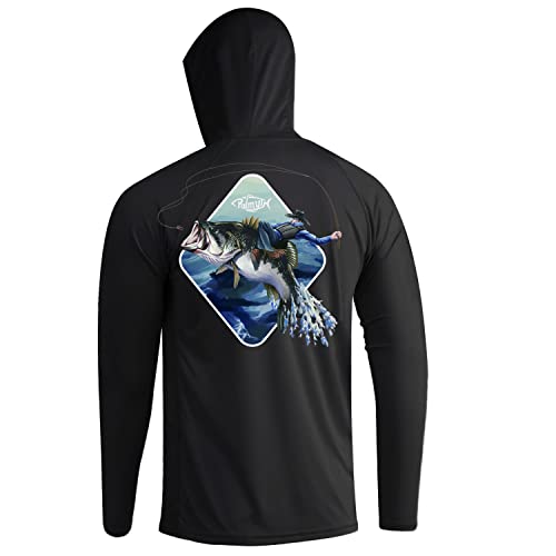 Palmyth Fishing Hoodie for Men Long Sleeve Sun Protection UV UPF 50+ Shirts, Cowboy Rides Bass / Black, Large
