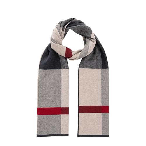 Lallier Men's Merino Wool Scarf, Long Winter Neckwear with Gift Box (Camel Tartan)