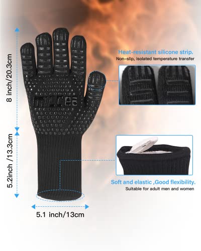 MILcea Barbecue Gloves, Oven Gloves, Extra Long Protective Gloves, BBQ Gloves, Heat Resistant BBQ Gloves, Oven Gloves for Kitchen and BBQ Cooking, Baking, Field BBQ