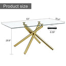63 inch Glass Dining Table with Clear Rectangular Glass Top, 4 Chrome Golden Legs Modern Rectangular Glass Kitchen Table Furniture for Home Office Kitchen Dining Room, 4-6 People
