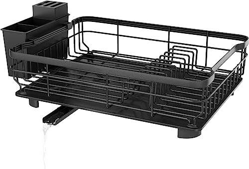 Large Dish Drying Rack with Drainboard, Stainless Steel Dish Rack for Kitchen Counter,Detachable Dish Drainer Organizer Shelf with Utensil Holder Set