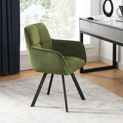 ONEVOG 180° Swivel Lumbar Support Home Office Desk Chair No Wheels, Velvet Accent Chair Upholstered Armchair with Metal Legs for Study, Work and Reading