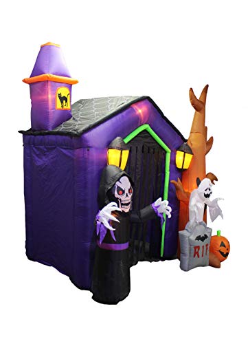 (1, Classic) - 2.6m Halloween Inflatable Haunted House Castle with Skeletons, Ghost and Skulls Yard Decoration