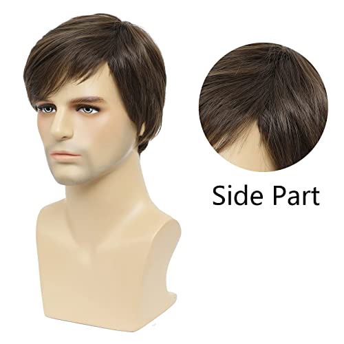 Short Straight Synthetic Wig For Men Male Hair Fleeciness realistic Brown Mix Natural Full Wigs YanYu