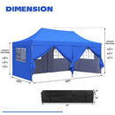 Leisurelife Outdoor Pop Up 10'x20' Party Tent with Sidewalls 6 PCS - Folding Commercial Gazebo Canopy Tent Blue with Wheeled Carry Bag