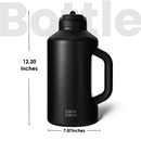 BOTTLE BOTTLE 2Litre Insulated Large Water Bottle with Straw and Dual-use Lid Half Gallon(64oz) Water Jug Stainless Steel Big Water Bottles with Handle for Gym and Sports (Black)