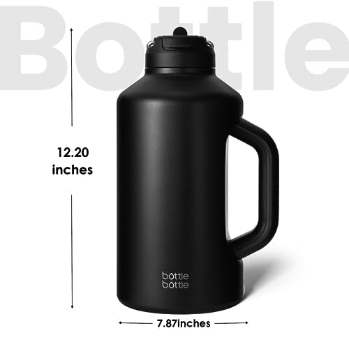 BOTTLE BOTTLE 2Litre Insulated Large Water Bottle with Straw and Dual-use Lid Half Gallon(64oz) Water Jug Stainless Steel Big Water Bottles with Handle for Gym and Sports (Black)