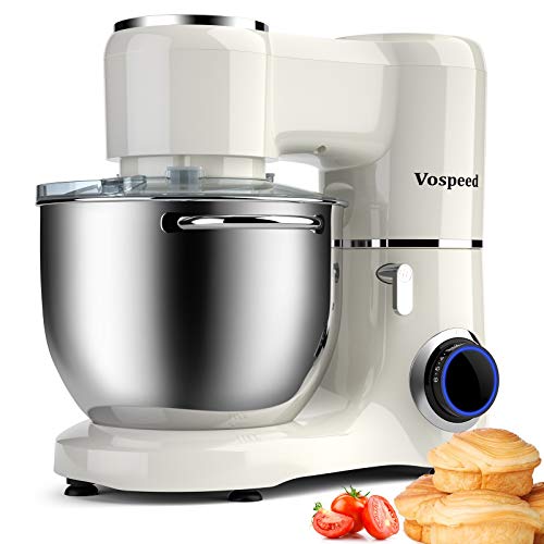 Vospeed Stand Mixer 1500W 8L Cake Mixer Electric Kitchen Food Mixer with Stainless Steel Bowl, Beater, Dough Hook, Whisk for Baking, Dishwasher Safe (White)