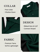 Coofandy Men's Knit Polo Shirt Short Sleeve Vintage Striped Golf Shirt, Green & Black, Medium
