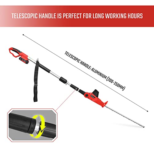 SHOGUN Pole Hedge Trimmer Cordless Electric Extendable Long Reach Telescopic Handle Garden Tool Fast Charger 20V
