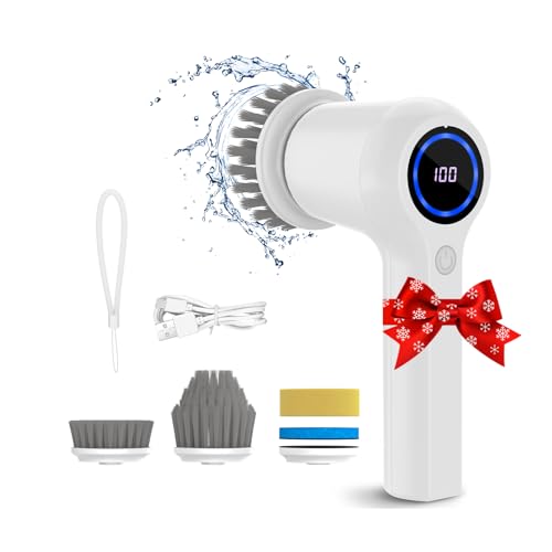 Electric Spin Scrubber Electric Cleaning Brush Cordless Power Scrubber with 4 Replaceable Brush Heads Handheld Power Shower Scrubber for Bathtub, Floor, Wall, Tile, Toilet, Window, Sink