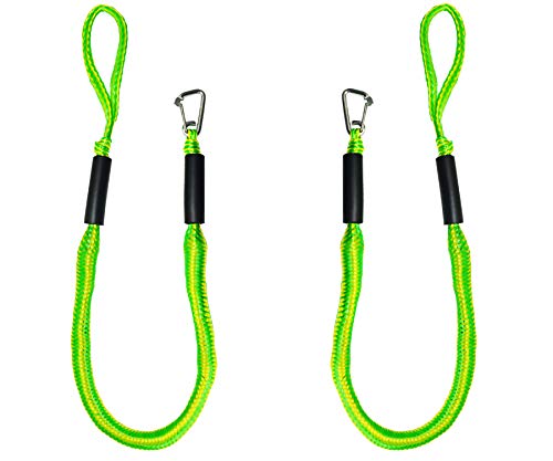 Bungee Boat Dock Lines 4 Feet Green Dockline Mooring Rope Boat Accessories Docking Lines PWC Shock Cords for Boats Kayak, Jet Ski, Pontoon, Canoe, Power Boat Wave Runner, SeaDoo, Watercraft 2pcs